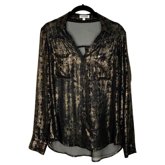 Express Tops - Limited Edition Shimmery Semi-Sheer Long Sleeve Button Down The Portofino Shirt